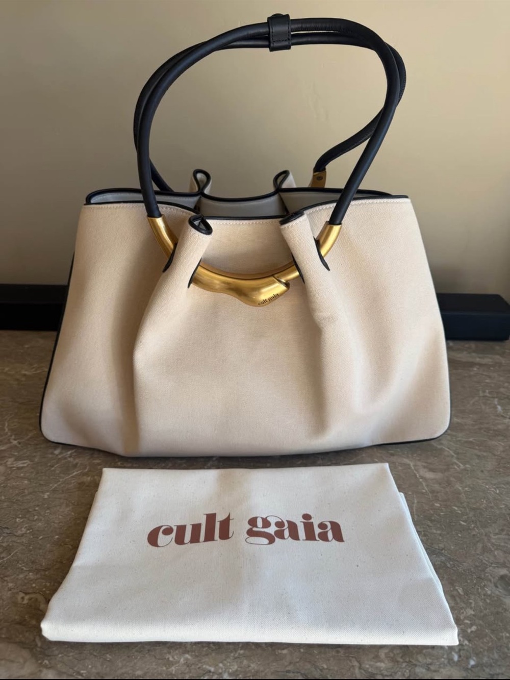 Cult Gaia Cream Tote with Black Handles and Gold Accent brand new! Authentic - Picture 1 of 3